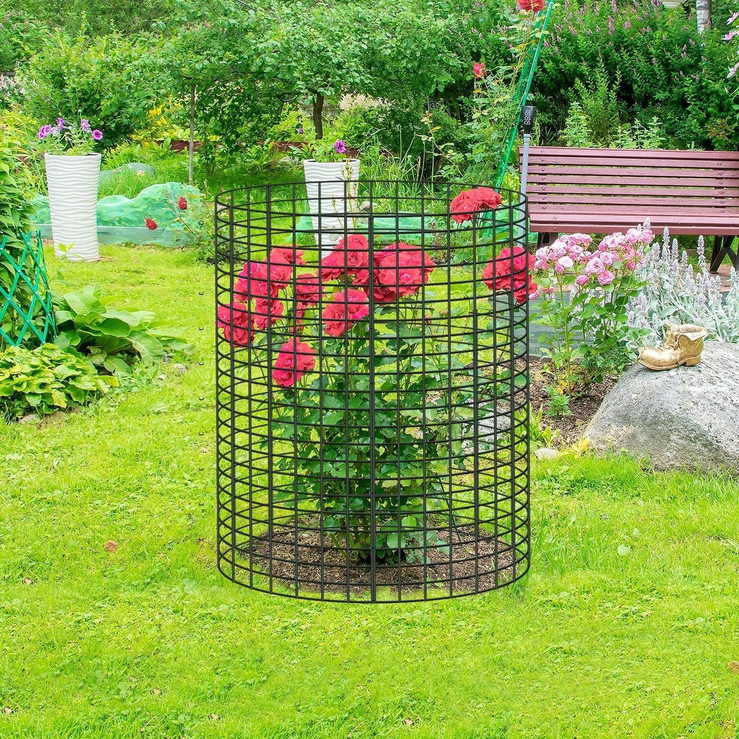 10 Packs 24"x 12" Large Wire Plant Protectors Wire Plant Cages Mesh Plant Cage Chicken Wire Cloche with Ground Stakes and Nylon Ties Protect Plants,Garden,Shrubs and Vegetables from Animals-30PCS
