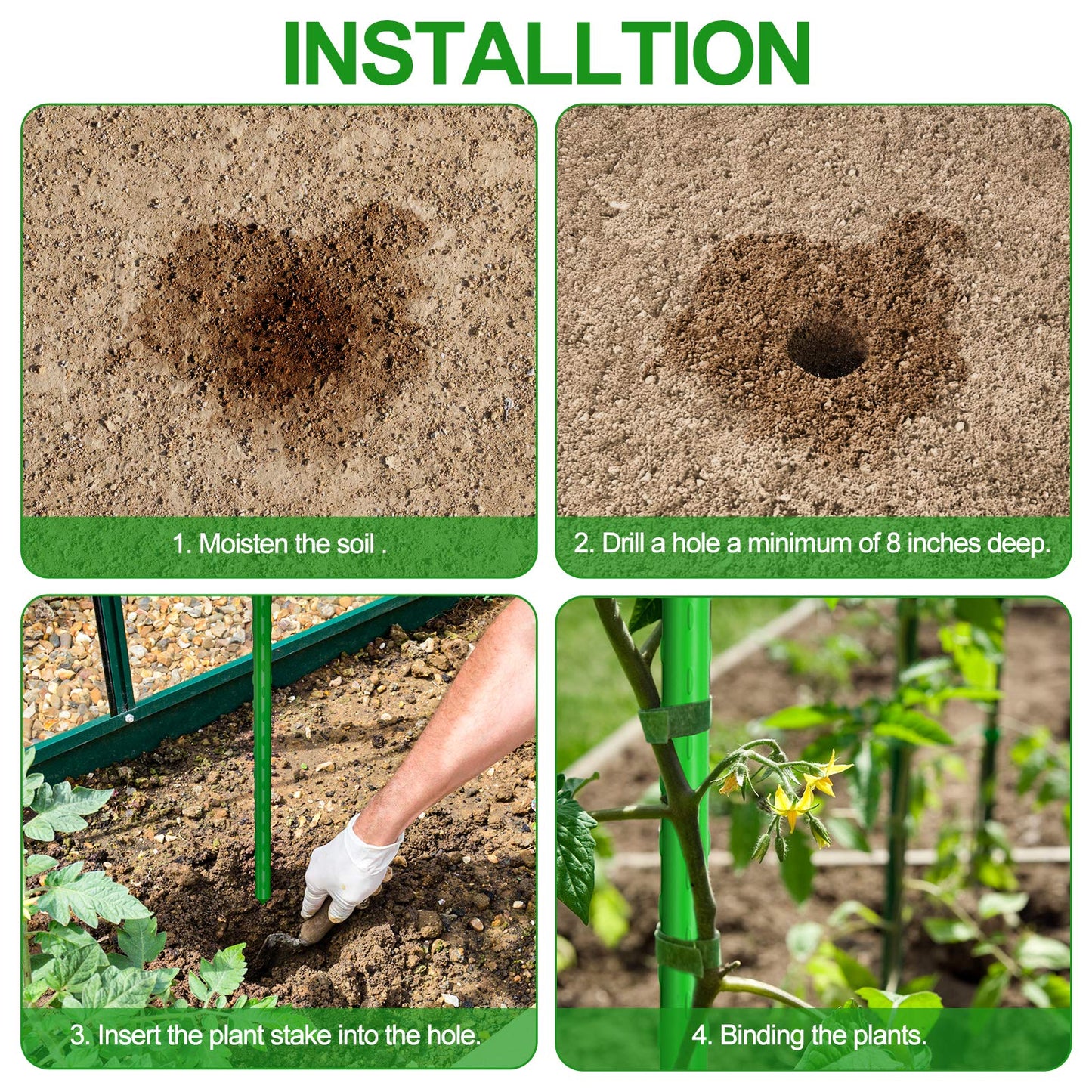 WAENLIR Garden Stakes 60 inch 5ft Sturdy Tomato Stakes, Plant Stakes for Outdoor Plants, Metal Plant Support Sticks for Gardening, Pack of 50