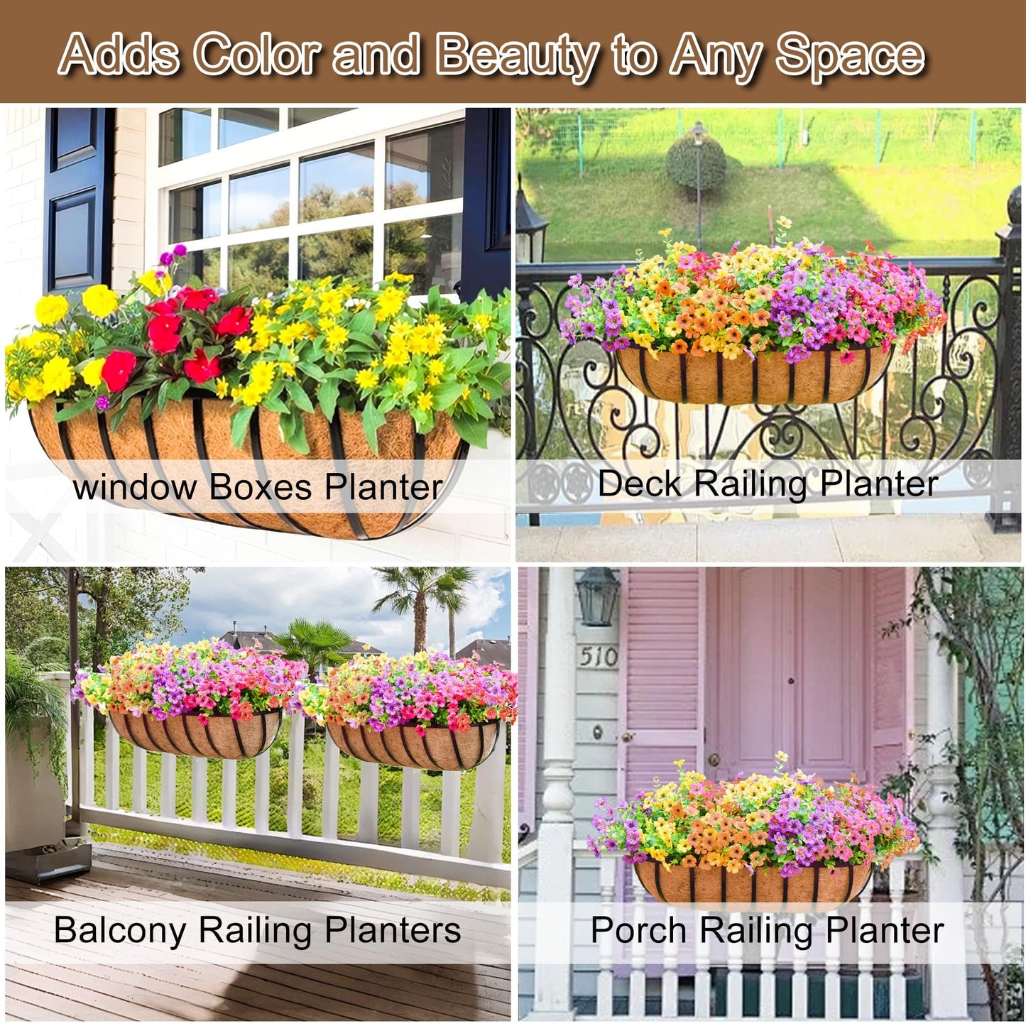 GYATSOCYG 36 Inch Window Baskets with Coconut Liner Outdoor Wall Planter for Plants Long Window Flower Box for Porch Fence Patio Outdoor(2 Pack)