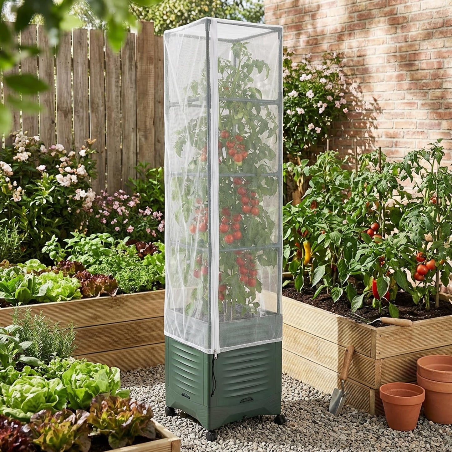2 Pcs Garden Bird Netting Plant Cover for Square Tomato Cage, 59" x 17.7" Insect Bird Barrier Tomato Cage Net with Zipper & Drawstring, Tomato Trellis Netting Protection Cover for Protecting Plants