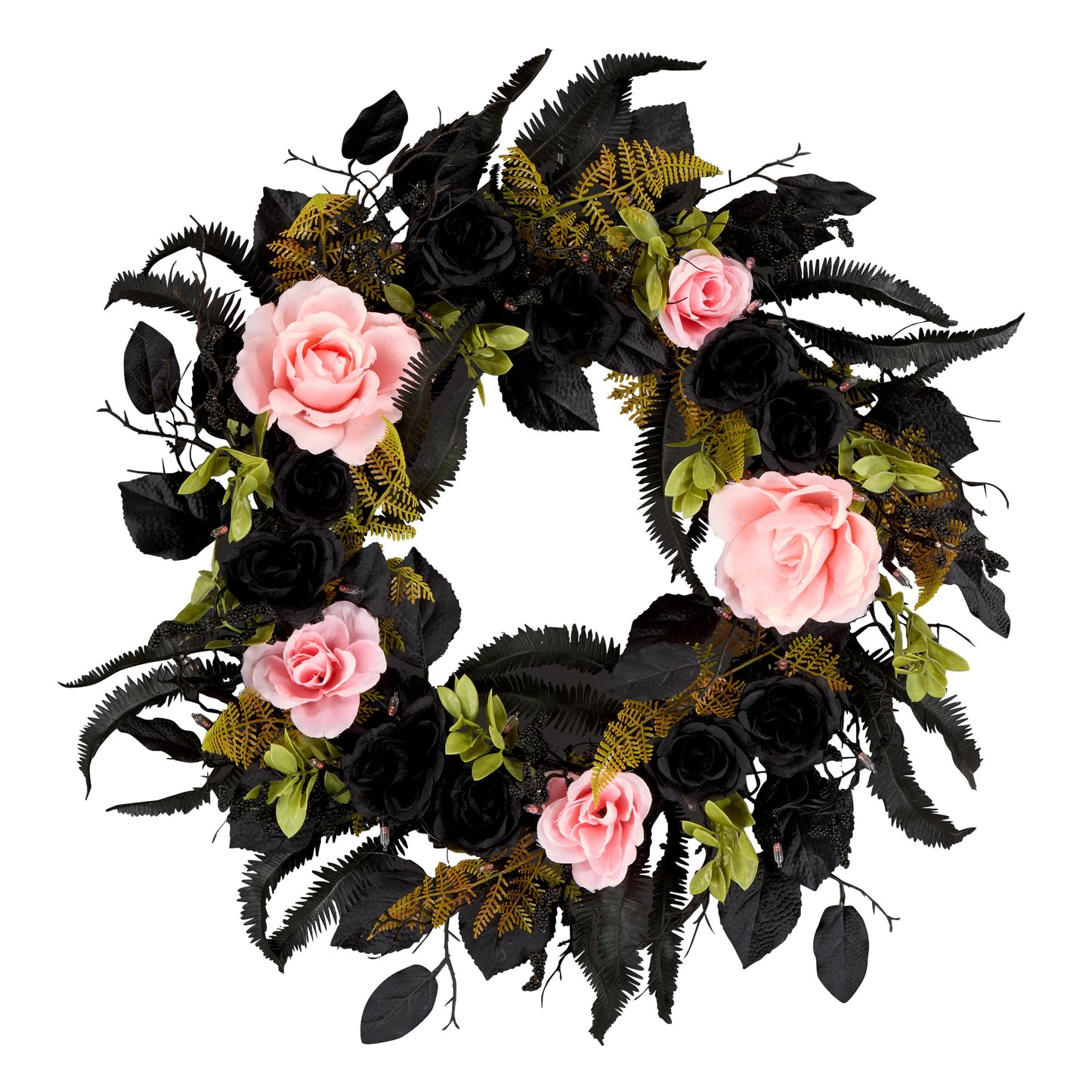 National Tree Company, 24inch Artificial Cute and Creep Halloween Wreath, 40 Pink LED Lights
