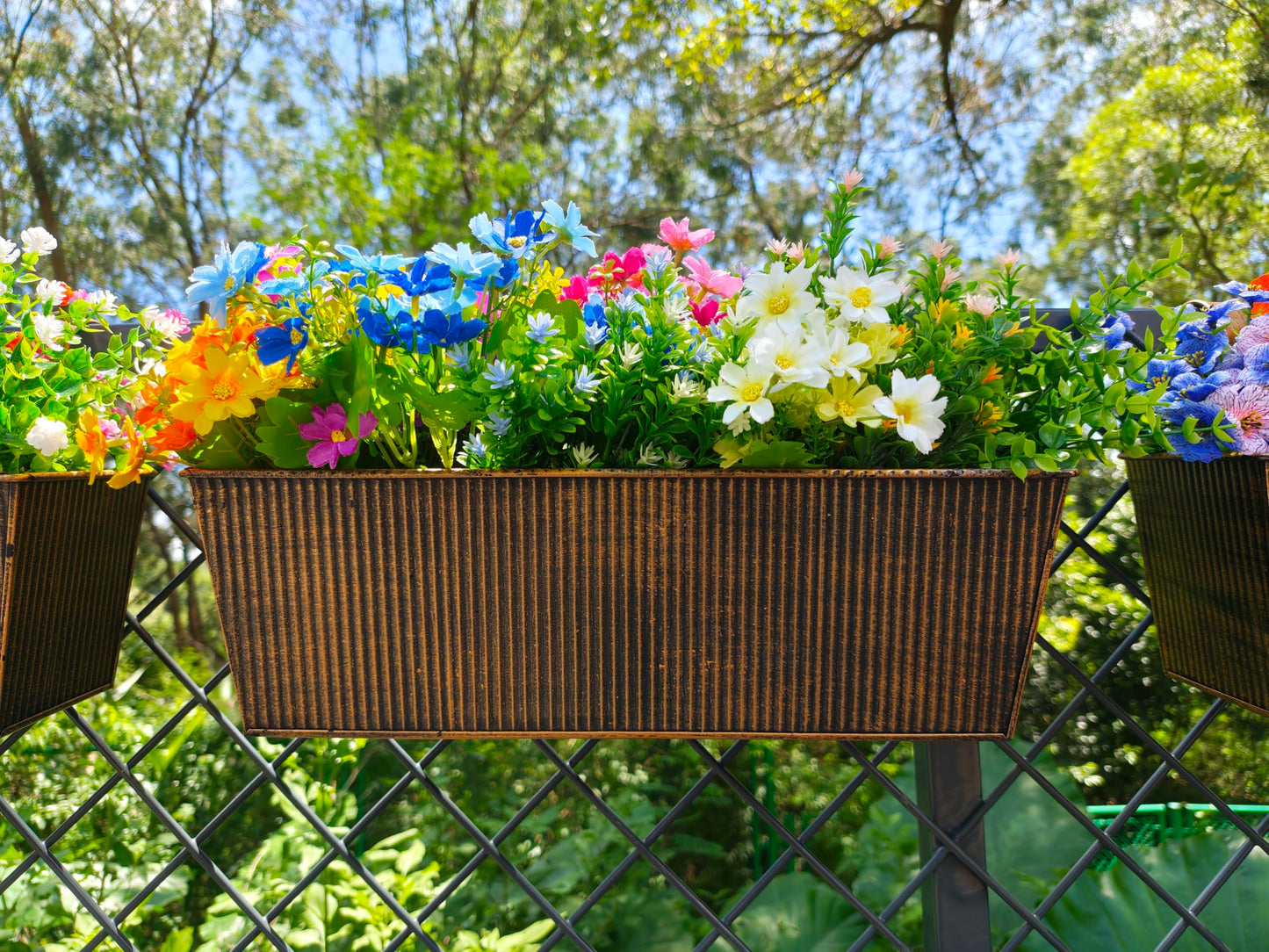 3 Pcs Large Hanging Flower Pots for Railing or Fence 16 Inch Railing Planter Box for Any Balcony Porch or Deck Countryside Style Window Planter Boxes Are Perfect to Herbs & Flowers (Retro-3pcs)