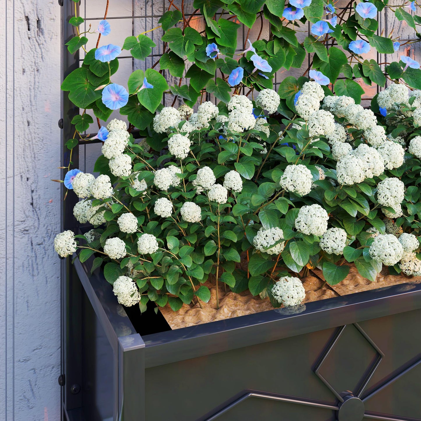 Outsunny Planter Box with Trellis, 35.4 x 15.7 x 47.2 inch Raised Garden Bed with Drainage Holes, Planters for Outdoor Plants, Vegetables, Flowers, Herbs, Trellis Planter, Black