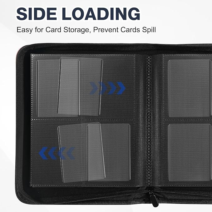 Toploader Binder, Holds 160 Toploaders, 100 Toploaders INCLUDED, 4-Pocket PU Cover Top Loader Binder for 3" x 4" Rigid Toploader, Ringless Double-Sided Toploader Card Binder for TCG, Sport Cards