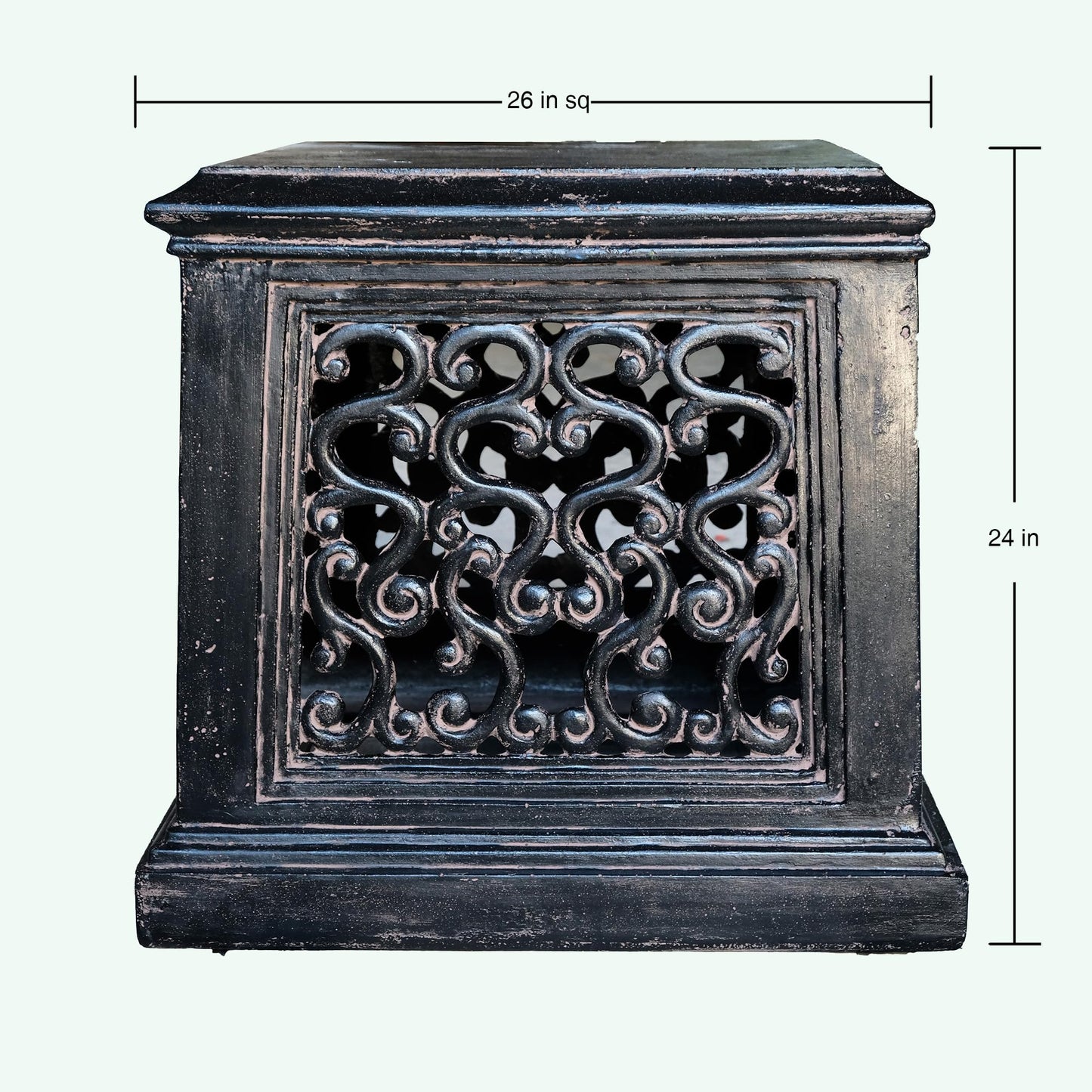 MPG Planters 26 in. Cast Stone Square Tapered Garden Pedestal in an Aged Charcoal finish