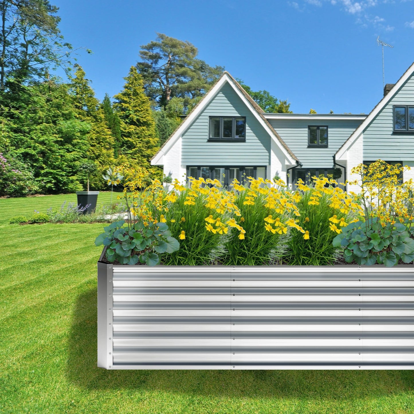 Nedenyou 8x4x2FT Galvanized Raised Garden Bed,Planter Raised Beds-Metal Garden Box,Large Plant for Outdoor Planting, Vegetables Bed,Flower,herb-Silver