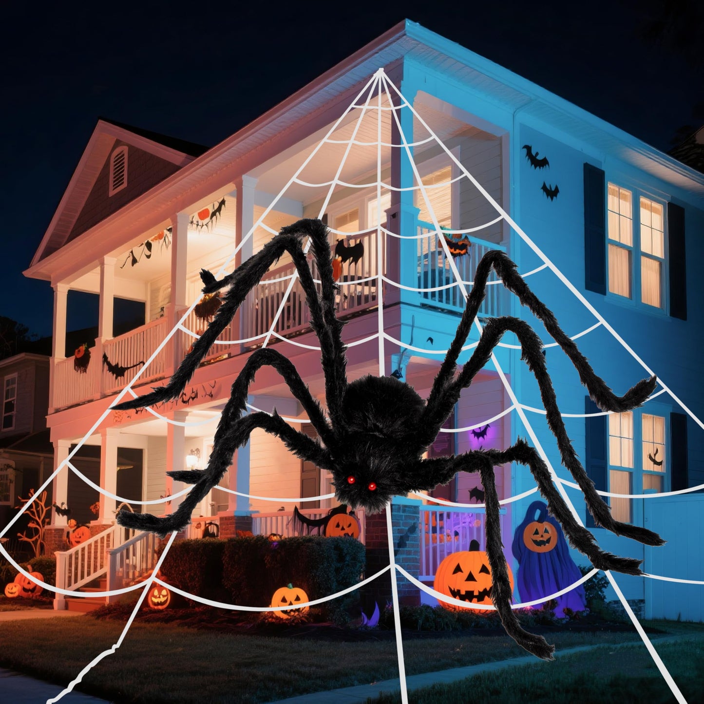 JOYIN Halloween Spider Web and 59'' Giant Spider, 16.4 x 15.7 Ft Large Triangular Web for Outdoor Decoration, Giant Spiderweb for Patio, Garden, Yard, Haunted House Decor, Indoor Home Party Supplies
