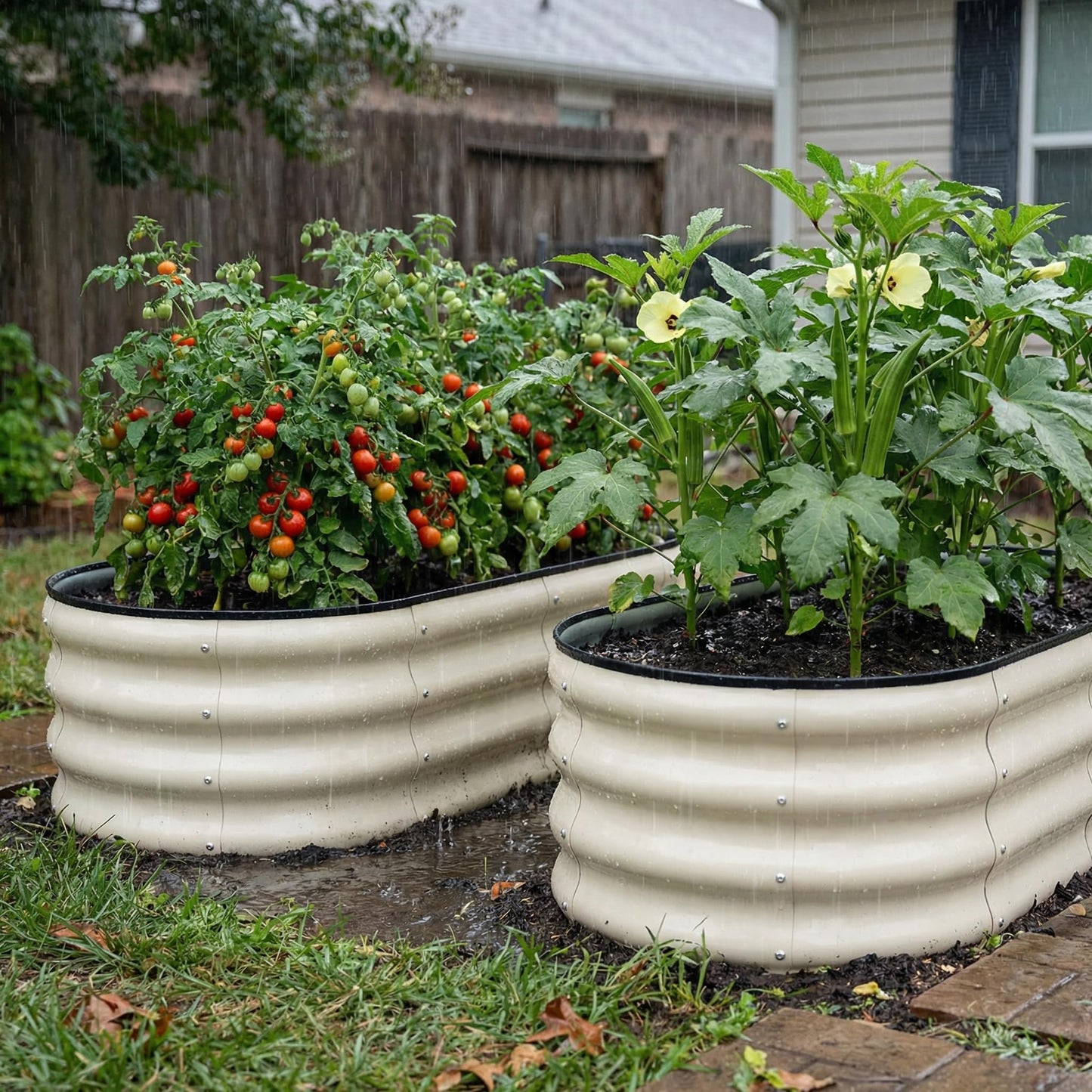SnugNiture Galvanized Raised Garden Bed Outdoor, 2 Pcs 4x2x1ft Oval Metal Planter Box for Planting Plants Vegetables, White