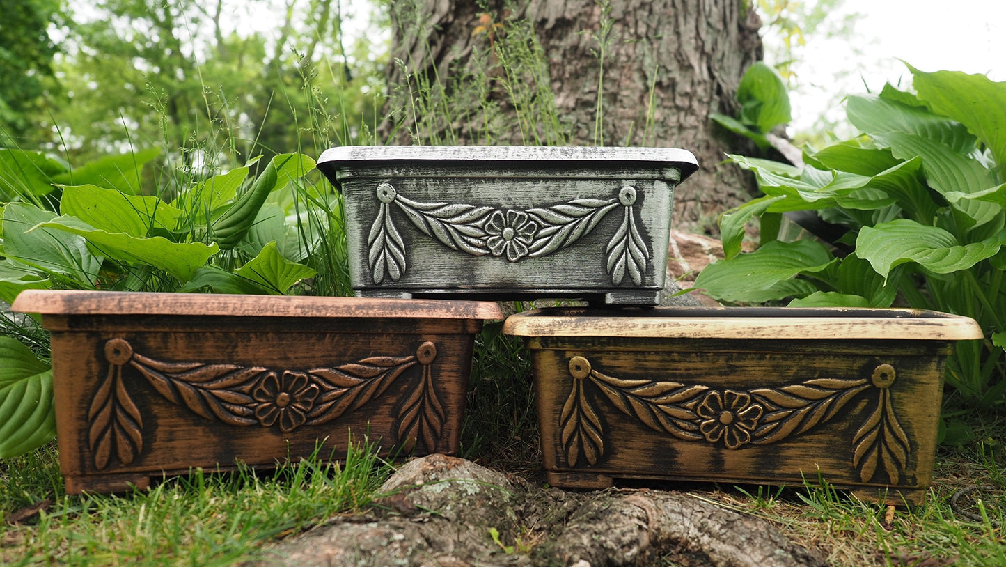 Sapphire USA 5x7x12 inches Rectangle Planter Rustic Look Flower Seedlings Nursery Pot for Garden Patio Office Ornaments Home Decor Long Lasting Reusable Light Weight (Copper)