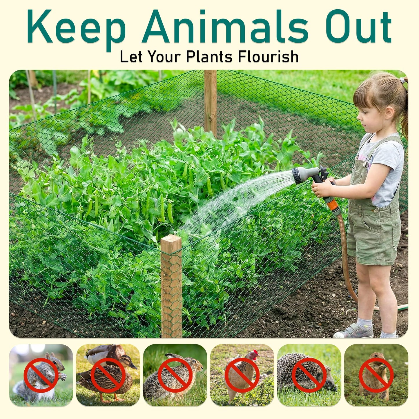 EcoBrisa 13.8x118" Plant Protectors from Animals, 2Roll Metal Mesh Plant Cages for Outdoor Plants Chicken Wire Cloche Wire Mesh for Garden Fence Kit with Ground Stakes & Nylon Tie,Gloves,Plier (Green)