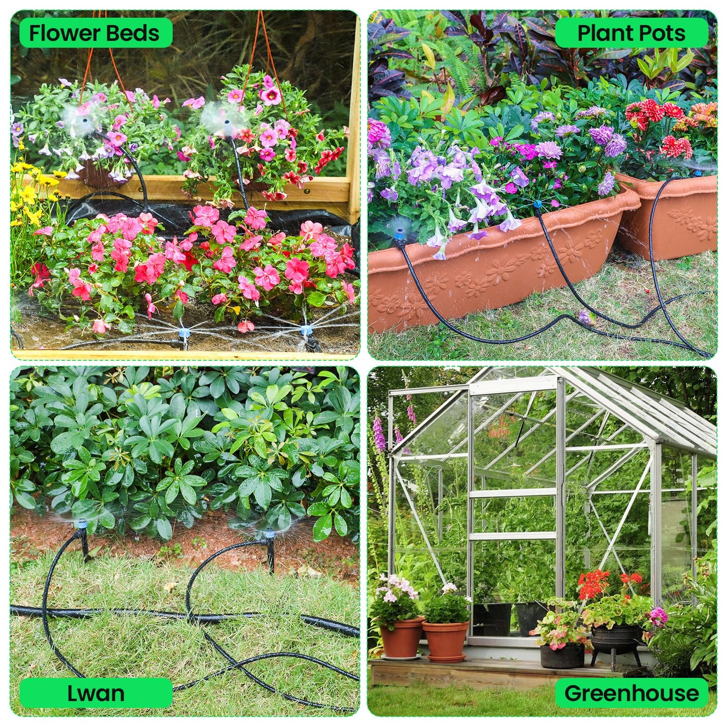 MIXC Drip Irrigation System,Quick Connector Garden Watering System Automatic Sprinkler System Kit for Lawn Raised Bed Greenhouse Plant Watering System (16FT Main Tube+ 79FT 1/4'' Tube)