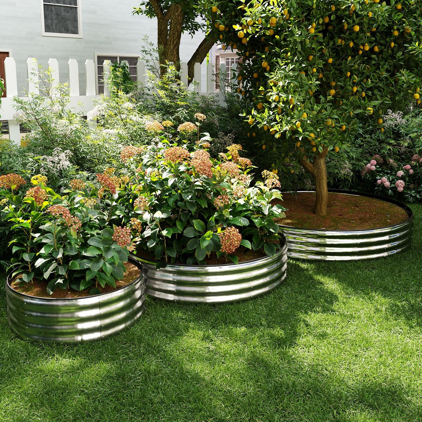 ZFHgarden Fire Ring Pit Round Galvanized Fire Ring for Outside Fire Pit Garden Bed Kit,Height 12 Inch, 2x2x1ft Round Galvanized Steel Fire Pit