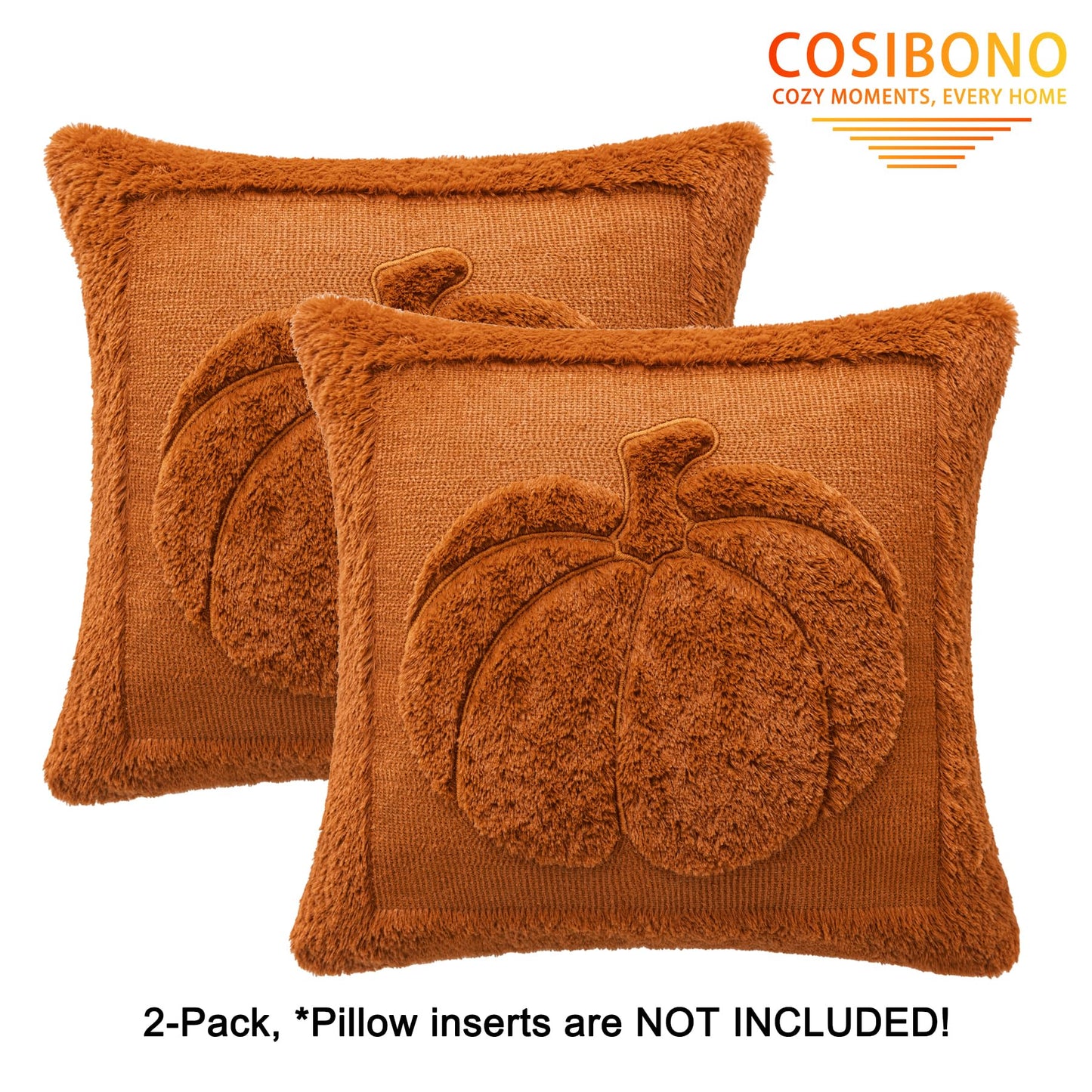 COSIBONO Rust Red Pumpkin Fall Throw Pillow Covers 18x18, Set of 2 Cute Fall Halloween Pillow Cases for Sofa Autumn Decor Soft Faux Fur Farmhouse Cushion Covers for Thanksgiving Living Room Bedroom