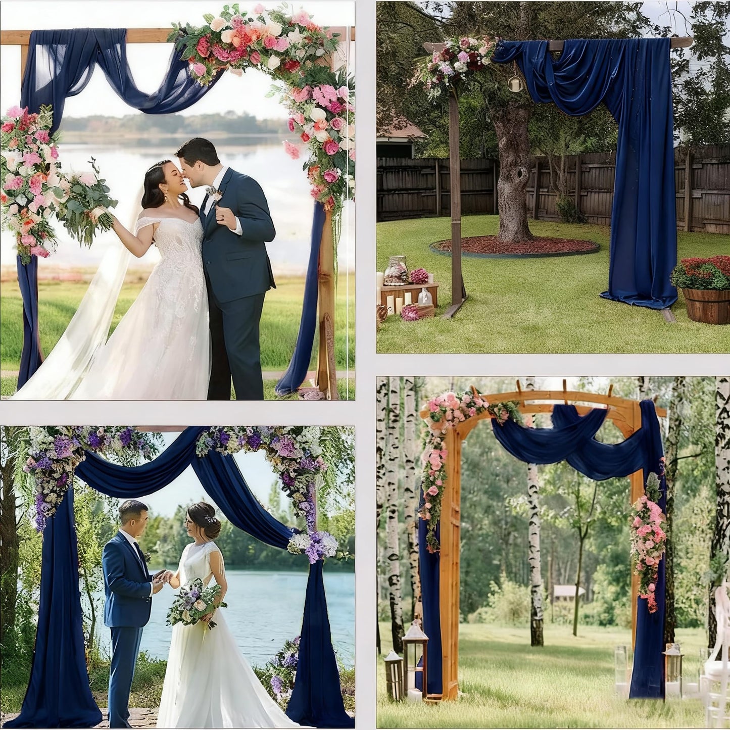 Wedding Arch Draping Fabric, 2 Panels 6 Yards Navy Blue Sheer Backdrop Curtain Window Scarf Valance for Table Event Party Home Decorations(2 Panels), Navy Blue