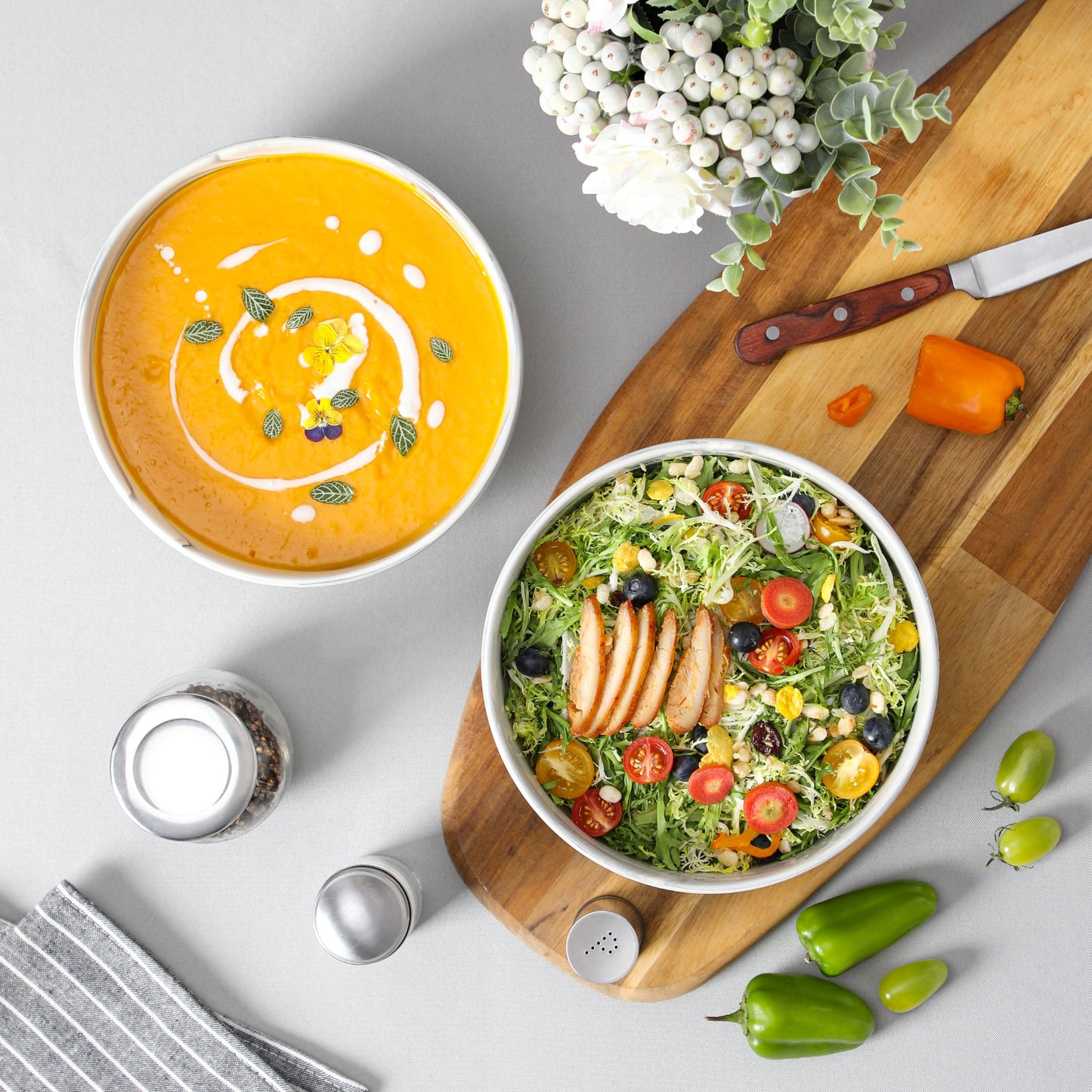 MALACASA Large Serving Bowls, 60 OZ (8'') Salad Bowls Set of 2, Ceramic Mixing Bowls for Kitchen, Serving Bowl for Soup, Pasta, Side Dishes and Entertaining, Marble Grey, Series REGULAR
