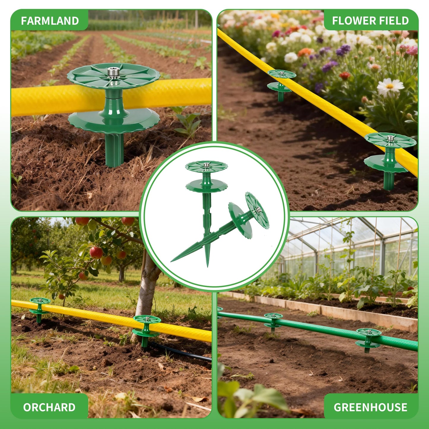 2 Pack 10 Inch Garden Hose Guide Stakes, Upgraded Reinforced Disc, Rotatable Double-Disk Sun Protection Heavy-Duty Plastic Stake, Hose Guard for Yard, Lawn & Flower Bed Landscaping (Green 2Pcs)
