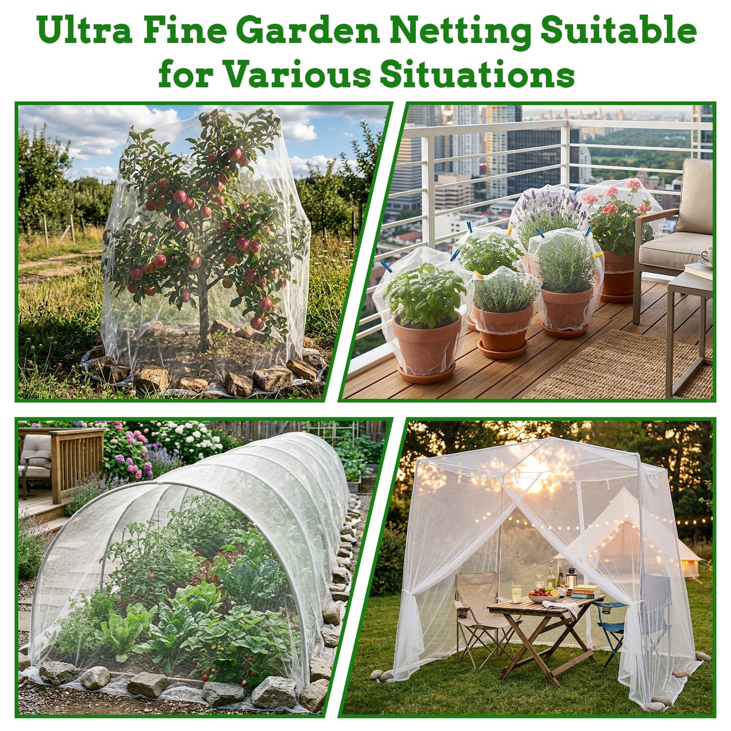 Ultra Fine 10'x33' Garden Netting,Pest Barrier & Bird Netting, Plant Mesh Net Row Cover for Garden,Greenhouse,Patio,Raised Beds, Protecting Vegetables, Flowers, Trees