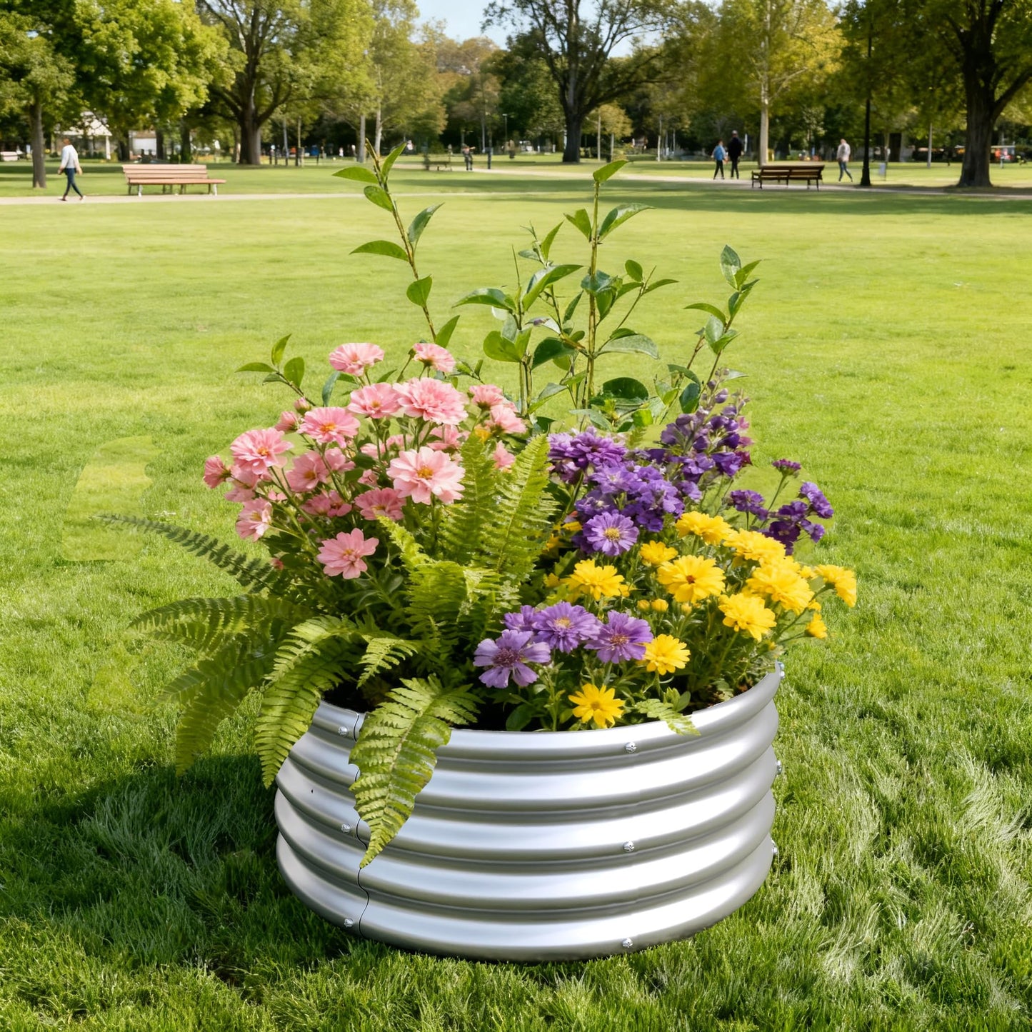 Foxlang 2x2x1ft(2 Pack) Galvanized Round Raised Garden Bed,Outdoor Planter Box Metal Patio Kit Planting Bed for Vegetables Flowers Herb,Silver