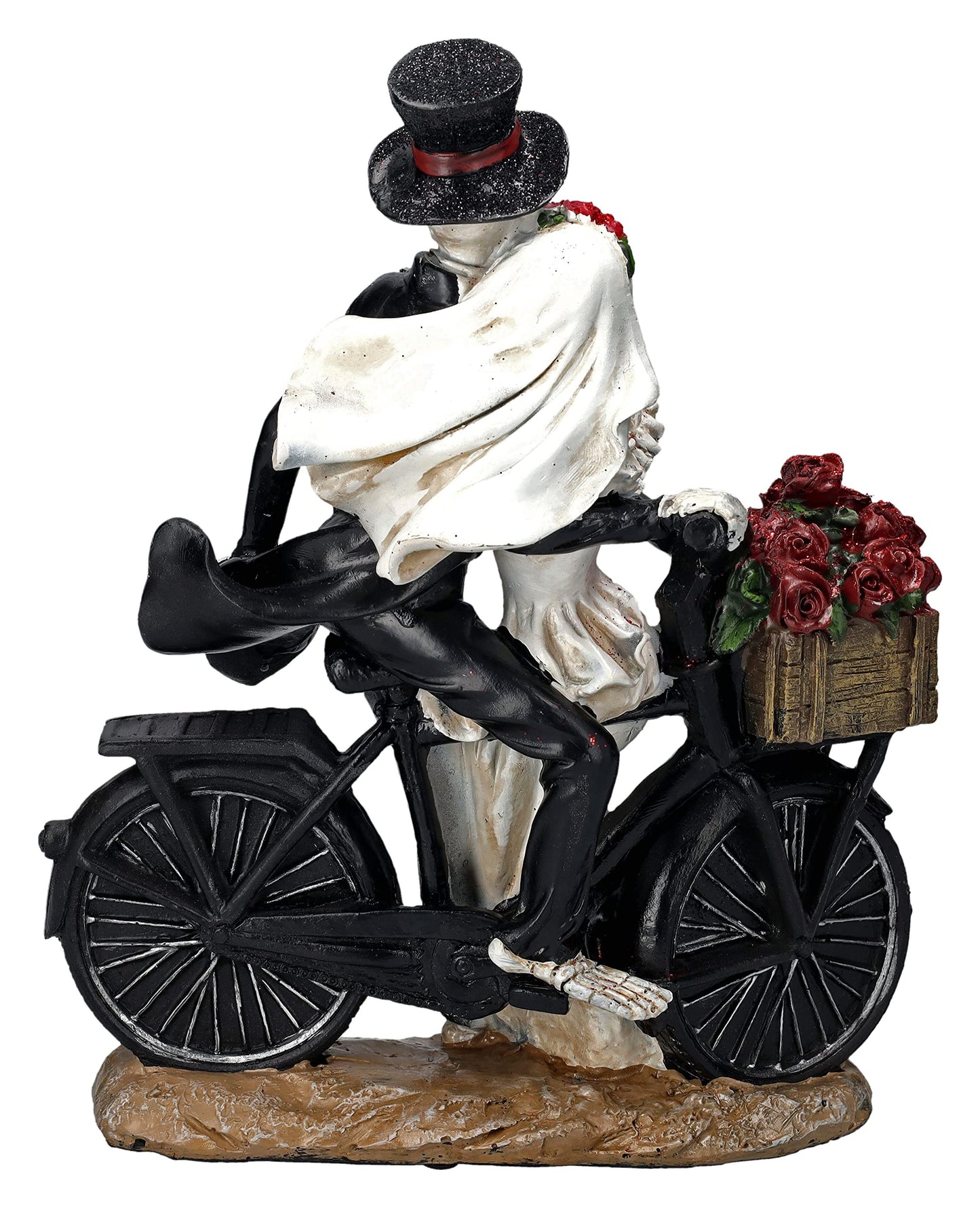 Pacific Giftware Love Never Dies Newly Wed Skeleton Couple Rose Basket Bike Statue 12.2” Tall