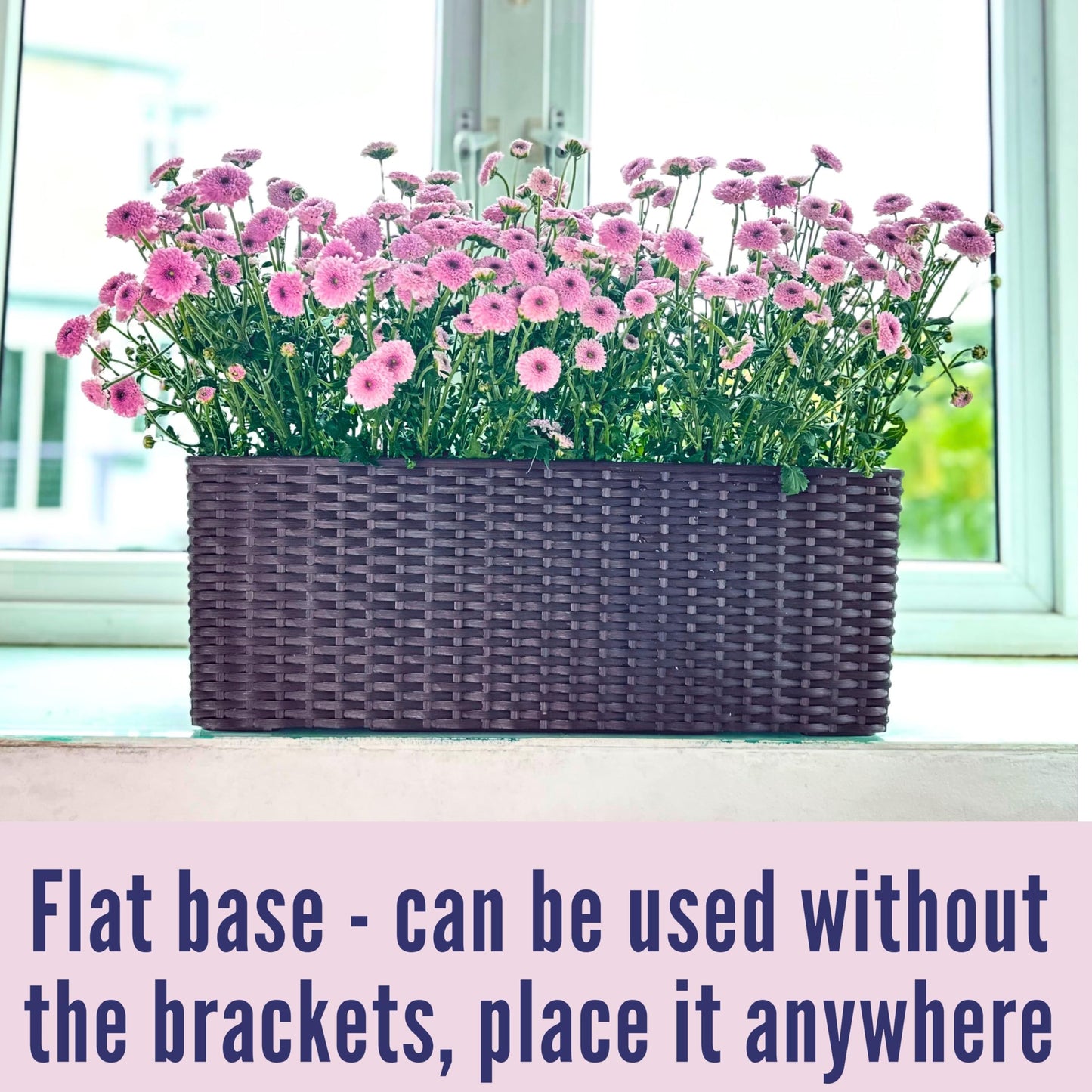 LaLaGreen Bundle- 2 Pack, 11 Inch Brown Hanging Plastic Basket + 2 Pack, 20 Inch Self Watering Planter with Bracket Rattan Style Window Plants Boxes Balcony Fence Porch Deck Modern Flower Pots Outdoor