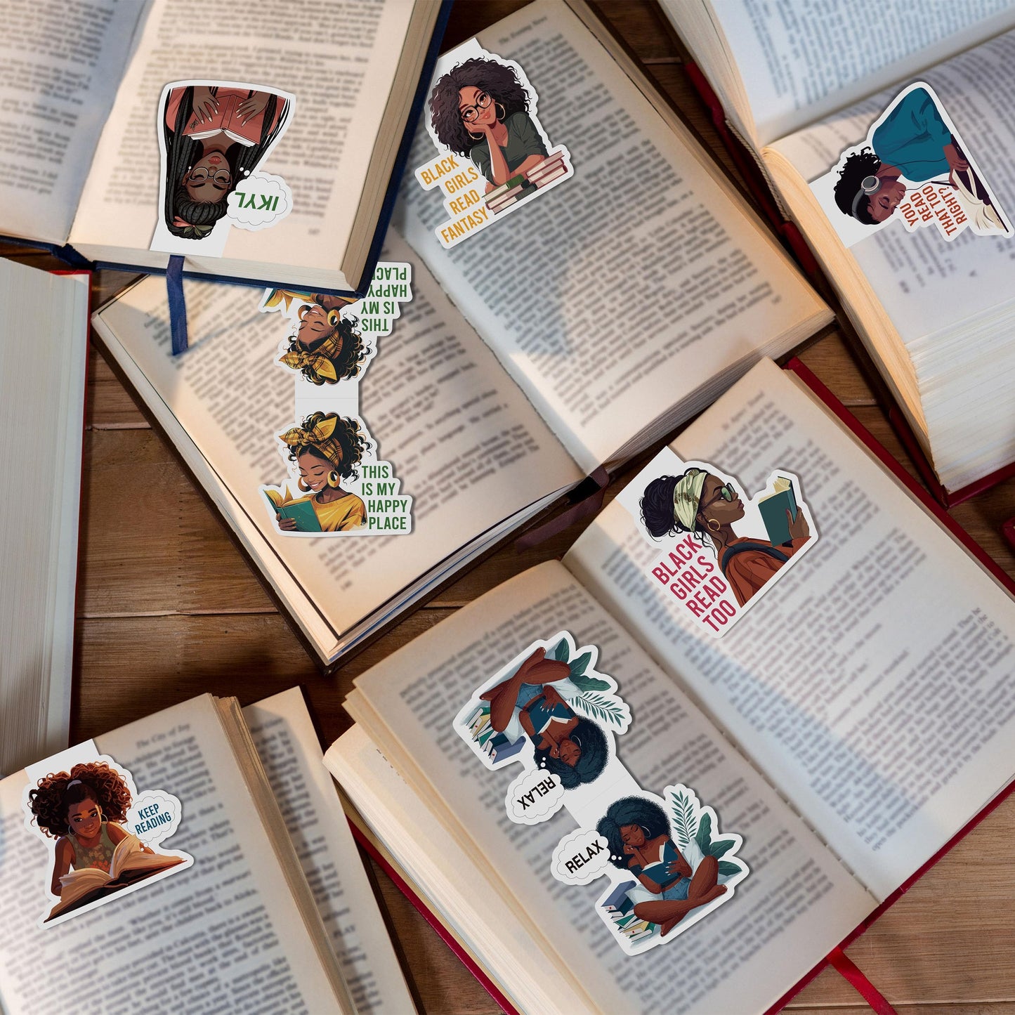Laffact Reading Bookmarks for Black Girls Women - 9Pcs Black Girls Read Too Magnetic Book Tracker Bulk, Double-Sided Keep Reading Magnets Page Clips for Book Lovers Teachers Bookish Birthday Gift