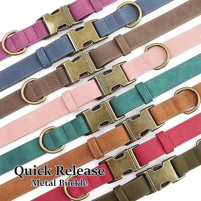Didog Soft PU Leather Dog Collar, Stylish Quick Released Dog Collars for Small Dogs, Easy Clean Adjustable Pet Collar for Daily Walking, Green, S Fit 10-15" Neck
