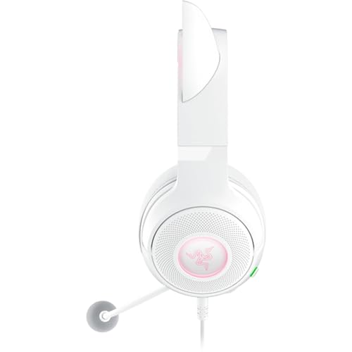 Razer Kraken Kitty V2 USB Wired Headset: Chroma RGB Kitty Ears - Stream Reactive Lighting - HyperClear Cardioid Mic - 40 mm Drivers - 7.1 Surround Sound - Comfortable Ear Cushions - White