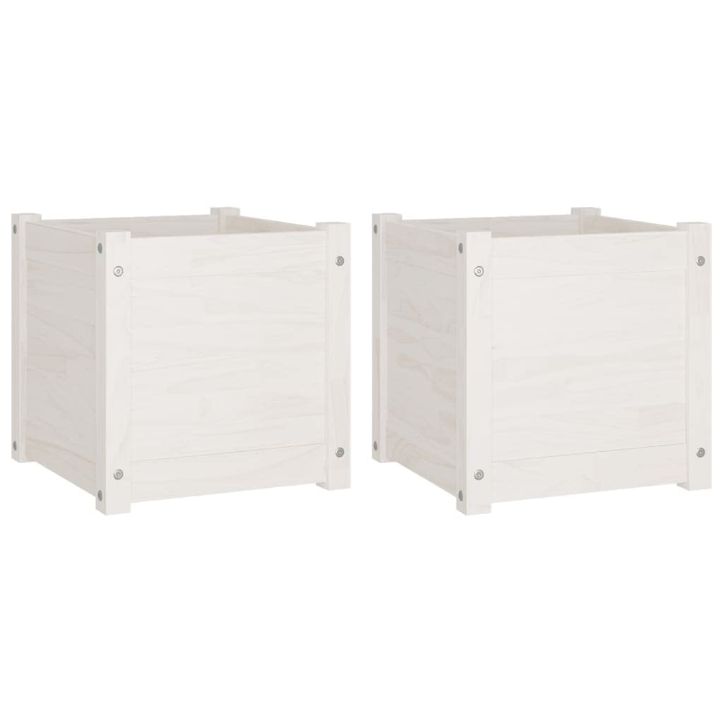 VGLQNRPT 2 Pack Wooden Planter Boxes 15.7 inch Square Flower Pots for Garden Patio Balcony White Pine Wood Vegetable Herb Container