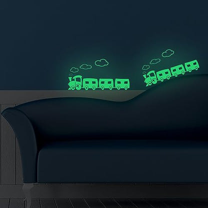 Train Decor,Glow in The Dark Stickers, Nursery Wall Sticker, 2 Pack Trains Wall Stickers for Kids Bedroom Decor