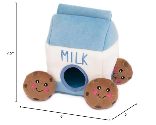 ZippyPaws Burrow- Interactive Dog & Puppy Toys for Boredom, Stimulating Pet Products to Keep them Busy, Hide & Seek Plush Puzzles, Squeaky Toy for Enrichment, For Small & Medium Dogs- Milk and Cookies