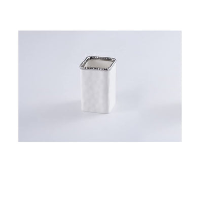 Pampa Bay VAN2718W Toothbrush Holder with Silver Beads, 4.5-inch Height, Porcelain