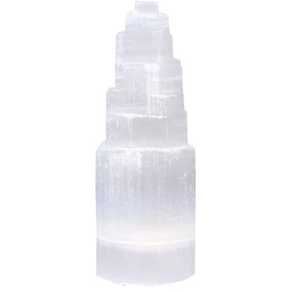 Natural Selenite Crystal Selenium Skyscraper Tower Carving Statue Home Decoration Stone Gypsum Tower for Home Decor Ornaments (15cm-1pcs)