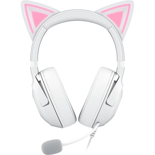 Razer Kraken Kitty V2 USB Wired Headset: Chroma RGB Kitty Ears - Stream Reactive Lighting - HyperClear Cardioid Mic - 40 mm Drivers - 7.1 Surround Sound - Comfortable Ear Cushions - White