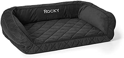 Orvis Comfort Fill-Eco Couch Dog Bed – Plush Three-Sided Bolster with Comfort Fill-Eco Cushion, Quilted Cover, Zip-Off & Machine Washable, Slate - Medium