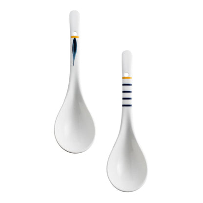 Hemoton Ceramic Soup Spoons with Long Handle 9.05 Inch Set of 2 for Rice Porridge Serving Kitchen Household