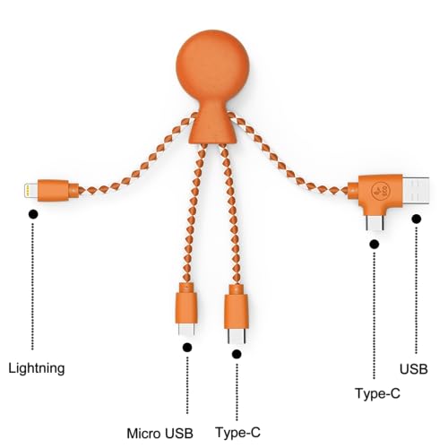Xoopar Multi USB Cable 4 in 1 - Universal Charger Made from Recycled Plastic - USB, USB-C, Lighting, Micro USB Ports - Compatible with All Smartphones Mr Bio White Octopus