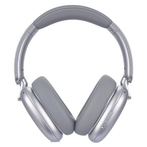 RORSOU C6 Active Noise Cancelling Headphones, Wireless Over Ear Bluetooth Headphones, 60H Playtime, Lightweight Folding Deep Bass Comfort Fit Ear Cups Headset with Mic for iPad/Travel/PC/Home Silver