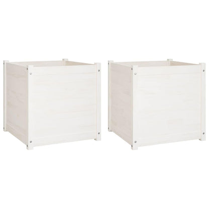 Owoxanthellate White Garden Planter Set of 2, 23.6" Large Square Pine Wood Plant Pots with Drainage, Outdoor Flower Boxes for Patio Balcony Garden