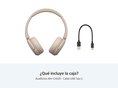 Sony WH-CH520 Best Wireless Bluetooth On-Ear Headphones with Microphone for Calls and Voice Control, Up to 50 Hours Battery Life with Quick Charge Function, Includes USB-C Charging Cable - Beige