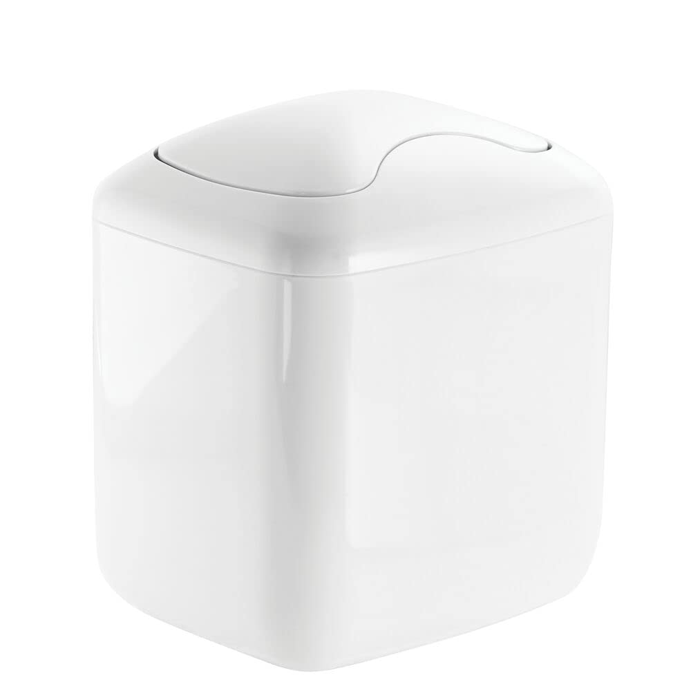 MetroDecor mDesign Wastebasket Trash Can for Bathroom Vanity Countertops, White