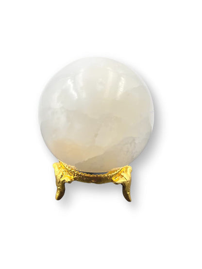 Wholesale Gem Shop Natural Selenite 40-45 mm Ball Sphere Gemstone A+ Hand Carved Crystal Altar Healing Devotional Focus Spiritual Chakra Cleansing Metaphysical Gift for Men Women with Stand