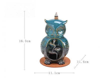 Backflow Incense Burner Holder Owl Shape Waterfall Porcelain Incense Holder Home Decor with Incense Cone Sticks Holder Incense Sticks Backflow Incense Cones Mat Tweezer Gift Set