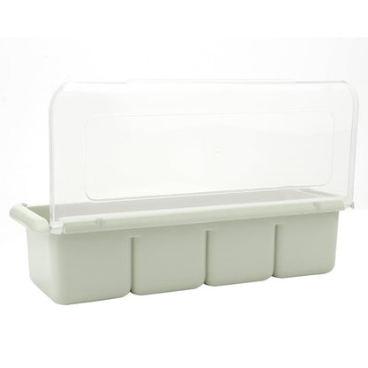 Anu Limen Spice Organizer Box 11.4 Inch – Condiment Holder with Spoon, Kitchen Storage Rack for Seasonings, Sugar, Salt, Jam, Leak-Proof Design(Green)