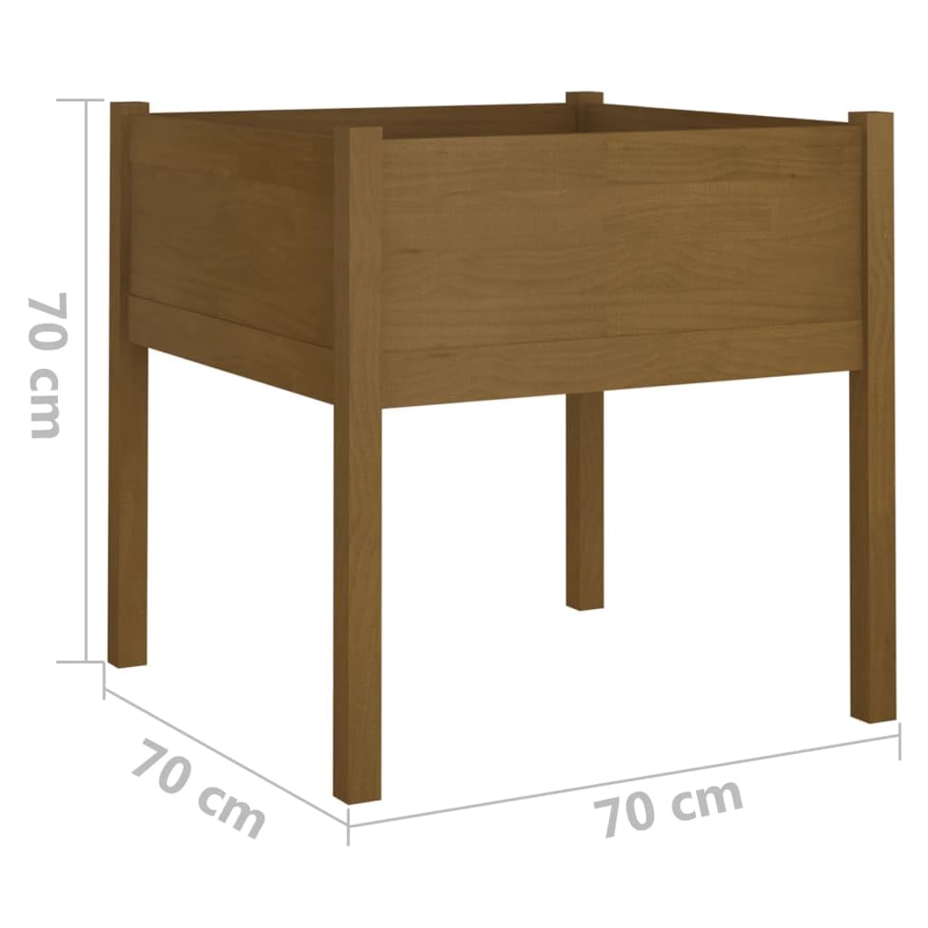 Foknhdi Rustic Square Planter 27.6 in, Honey Brown Solid Pine Raised Garden Bed Outdoor, Large Wooden Flower Box for Patio Balcony Backyard
