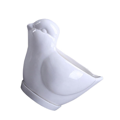 LALAFINA Ceramic Succulent Plant Container Bird Shape Large White Flower Pot with Saucer Indoor Desktop Planter for Home Garden Decor