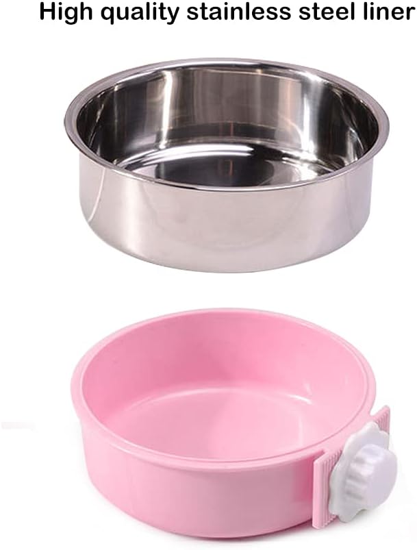 Crate Dog Bowl,Removable Stainless Steel Water Food Feeder Bowls Crate Coop Cup,Pet Cage Bowls with Bolt Holder for Cat, Puppy, Birds, Rats, Rabbits Small Animals ((Green+Pink) Round, Large)