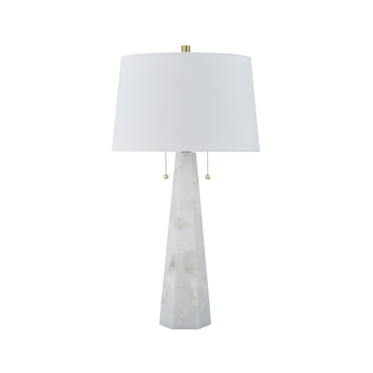 Signature Design by Ashley Laurellen Contemporary Table Lamp with 2 Sockets and Pull Chain Switch, Fabric Shade, Resin and Alabaster, 23.25" High, White