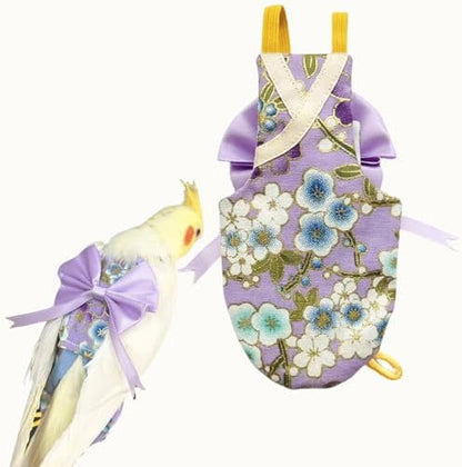 Bird Flight Suits Diapers, Parrot Flight Suits Diapers for Quaker Parakeets Cockatiels Conures Macaw African Grey, Bird Diaper, Parrot Clothes (Purple A,2M)