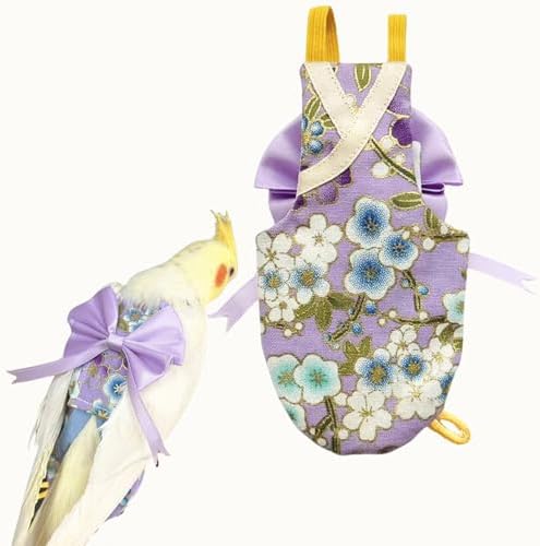 Bird Flight Suits Diapers, Parrot Flight Suits Diapers for Quaker Parakeets Cockatiels Conures Macaw African Grey, Bird Diaper, Parrot Clothes (Purple A,S)