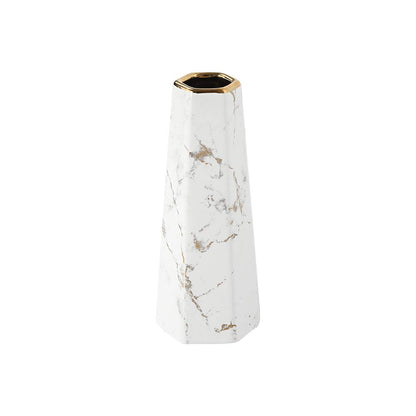8inch White Gold Finish Marble Ceramic Flower Vase Home Decor Vase and Table Centerpieces Vase - Ideal Gifts for Friends and Family, Christmas, Wedding, Bridal Shower